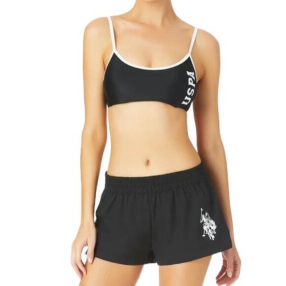 U.S. POLO ASSN. Women's Short Stretch Cover Up Swimwear Black Size M - Picture 2 of 10